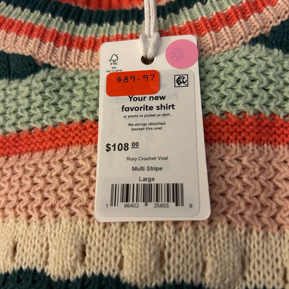 NWT Marine Layer Colorful Striped Rory Crochet Vest Sz L $108 - Picture 7 of 7